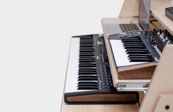 Compact One music producer desk with keyboard trays