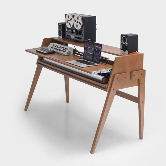Compact 88 studio desk with dual keyboard trays in Mid Century style –  audiohousing