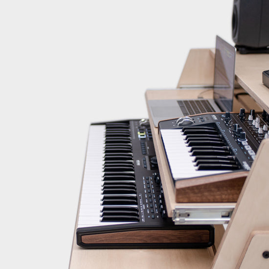 Audio Housing Compact One with dual keyboard trays in Natural Birch