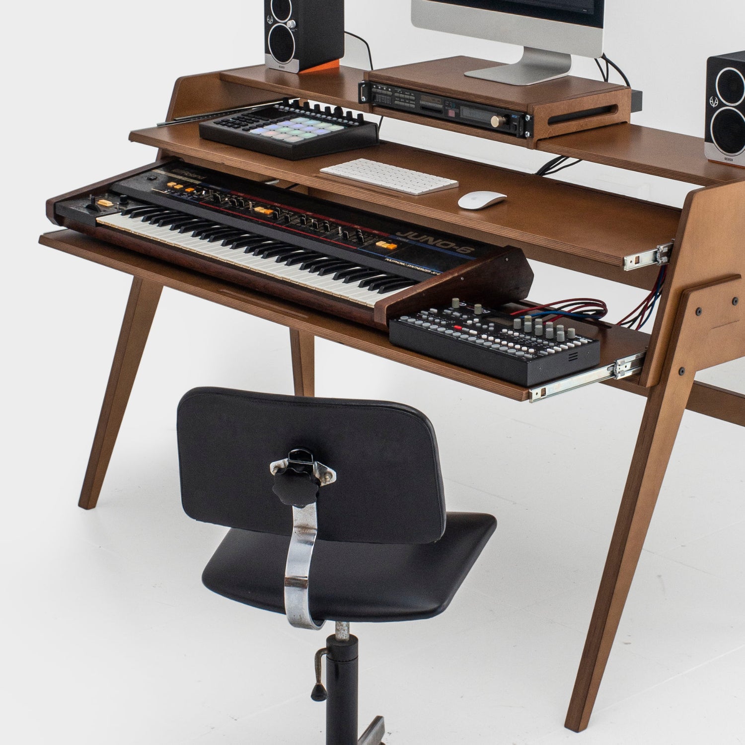 Compact 88 studio desk with dual keyboard trays in Mid Century style –  audiohousing